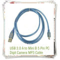 USB 2.0 estándar usb a mini cable de datos 5pin cable de datos usb para teléfonos azul transparente